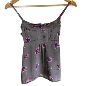 American Eagle Small Y2K Lace Trim Cami Fitted Top  Gray Floral Dainty